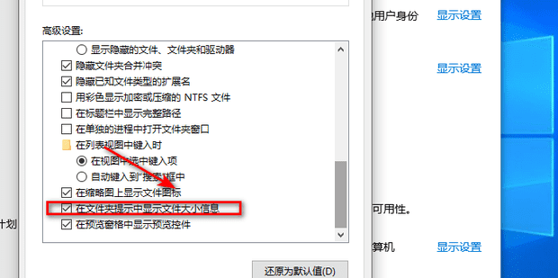 Windows10系统怎样在文件夹提示中显示文件大小？